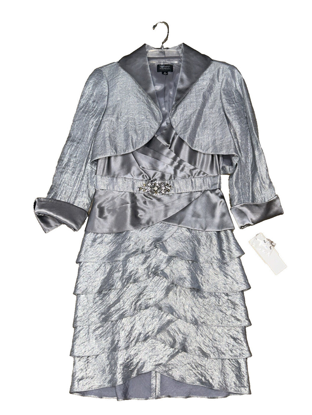 Adriana Papel Occasions Size 8 NWT Silver/Grey Jacket Dress Rhinestone Wedding